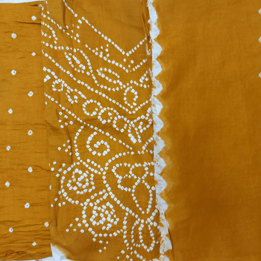 White Mustard - Bandhani Dress Material – Handmade Bandhani Saree in Gajji/Modal Silk | Aj Designs
