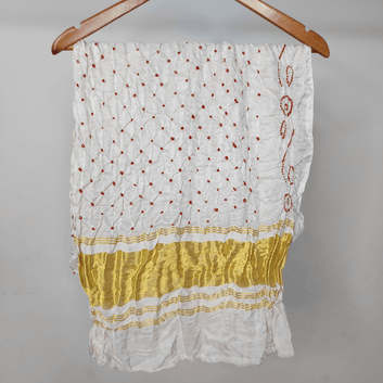 WHITE RED - GAJJI SILK BANDHANI BLOUSE PIECE – Handmade Bandhani Saree in Gajji/Modal Silk | Aj Designs