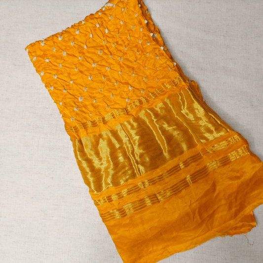 YELLOW - GAJJI SILK BANDHANI BLOUSE PIECE – Handmade Bandhani Saree in Gajji/Modal Silk | Aj Designs