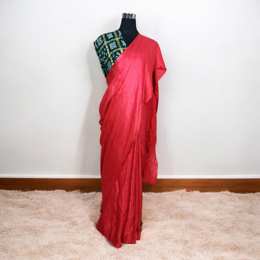 Pink (Rani) Plain Saree With Zari Border