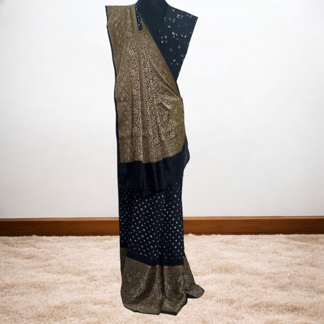 Reva: Black Dhupian Silk Kanjivaram Bandhani Saree