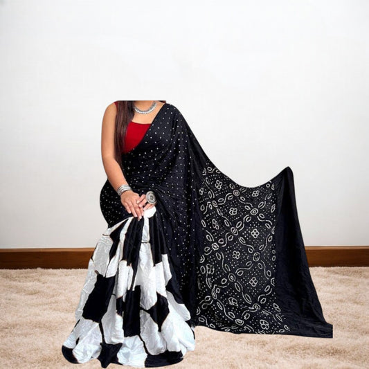 ClampAura - Black Clamp Dyed Dot & Design Bandhani Saree