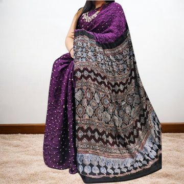 Rangbandh - Modal Silk Ajrakh Bandhej Saree