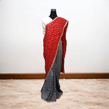 IkBandh - GRAY RED IKKAT BANDHANI SAREE