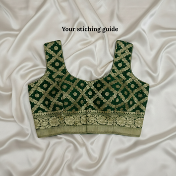 GREEN -  BANARASI GEORGETTE BANDHANI BLOUSE PIECE