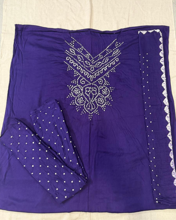 Puple Cotton Satin Bandhani Dress Material | Unstitched