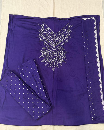 Purple Cotton Satin Bandhani Dress Material | Unstitched