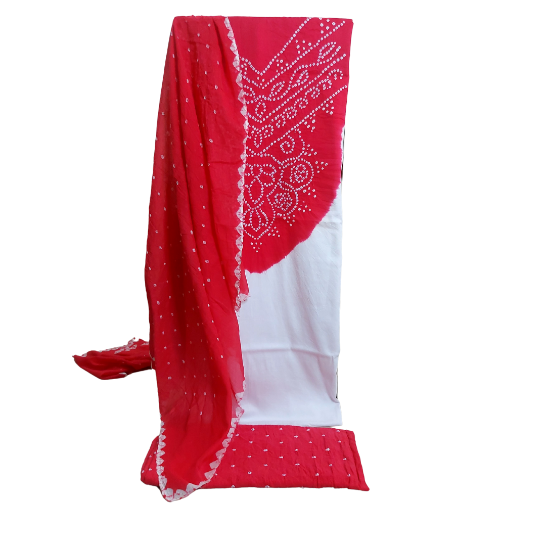 White Pink - Bandhani Dress Material