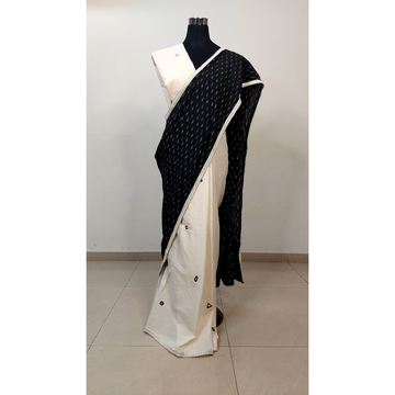 IkMirra - WHITE BLACK IKKAT MIRROR WORK SAREE