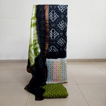 Black Green  - Kutchi work Bandhani Dress Material