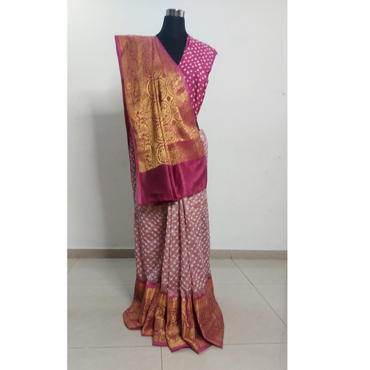 Reva: Light Dark  Dhupian Silk Kanjivaram Bandhani Saree