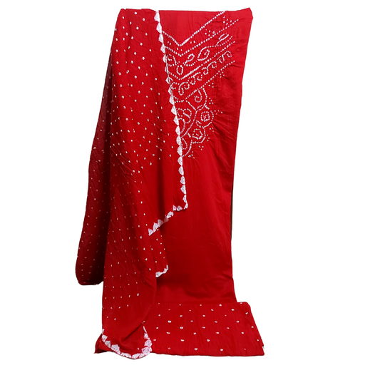 Red - Bandhani Dress Material