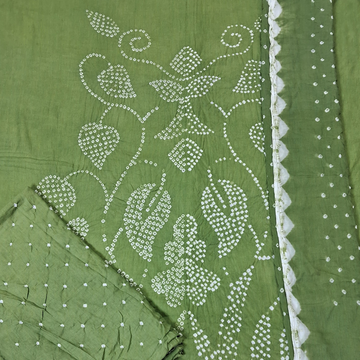 Pista Raidana Design Cotton Satin Bandhani Dress Material