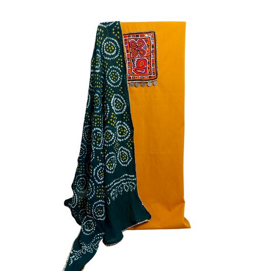 Traditional Yellow Green Dress Material