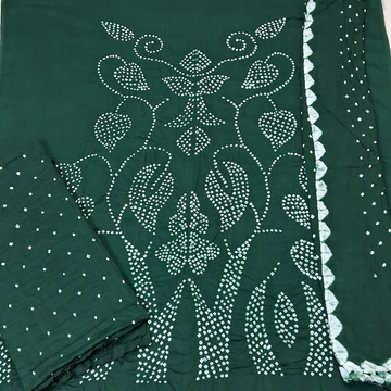 Bottle Green Raidana Design Cotton Satin Bandhani Dress Material