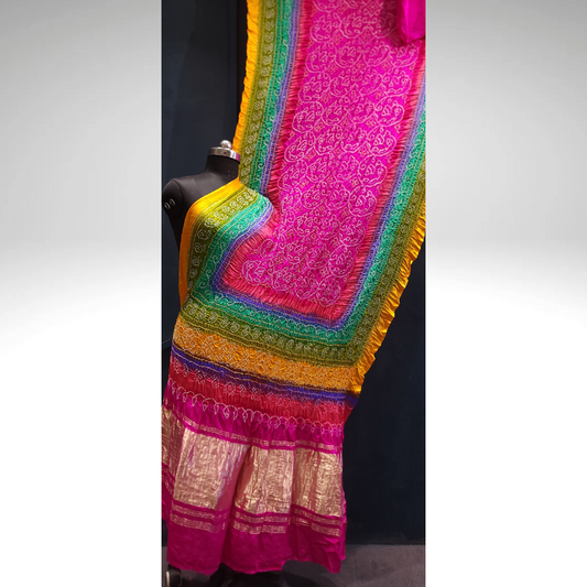 Bandhani Bliss - Pink Shikari Rai Bandhej Multi Colour Saree