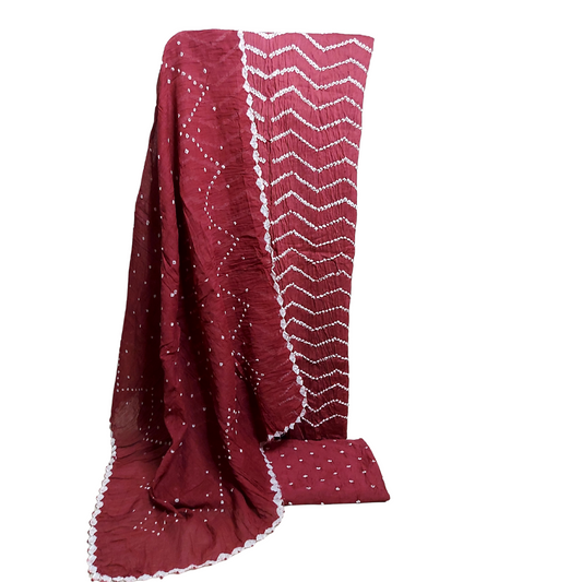 Rangbari Leheriya - Light Maroon Bandhani Dress Material