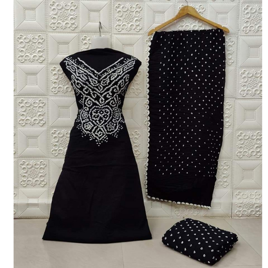 Black - Bandhani Dress Material