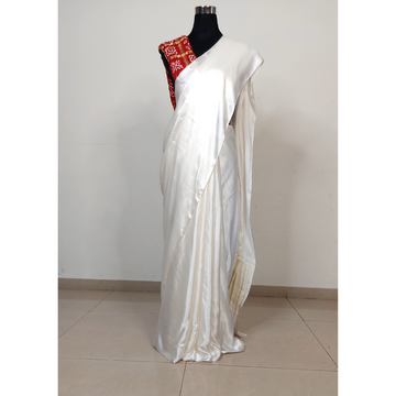 White Plain Saree With Zari Border