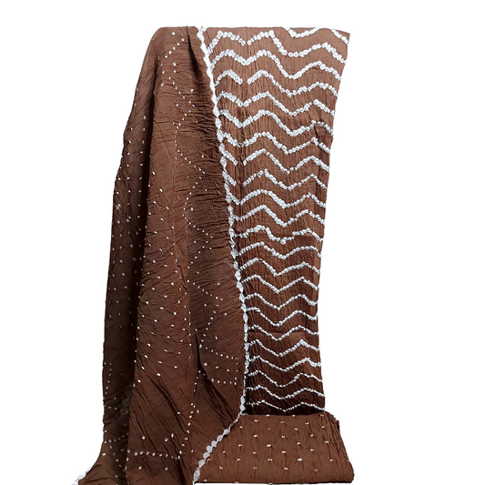 Rangbari Leheriya - Brown Bandhani Dress Material