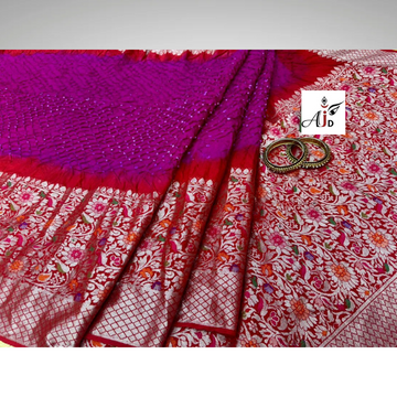 Eva : Red Purple Powerloom Kanjivaram Bandhani Saree