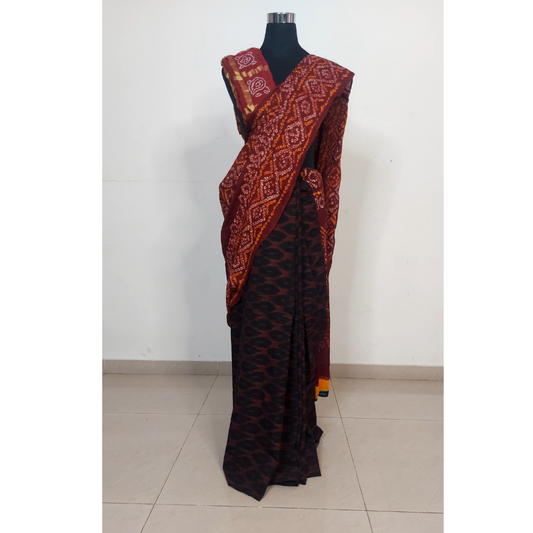 IkBandh - BLACK MAROON IKKAT BANDHANI SAREE