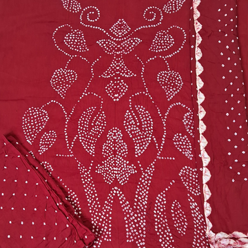 Red Raidana Design Cotton Satin Bandhani Dress Material