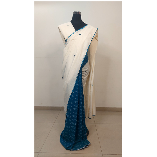 IkMirra - RAMA WHITE IKKAT MIRROR WORK SAREE