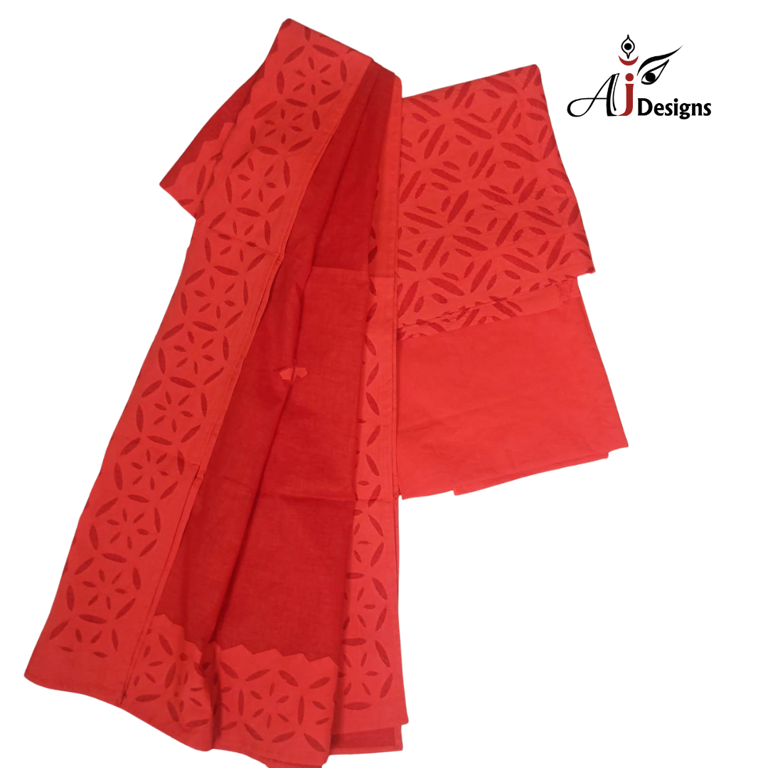 Red Cotton Applique Dress Material