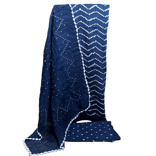 Rangbari Leheriya - Navy Blue Bandhani Dress Material