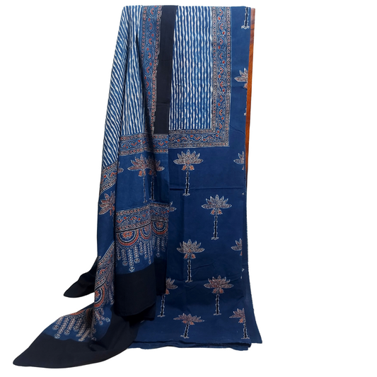 Blue - Ajrakh Hand Block Print Dress Material