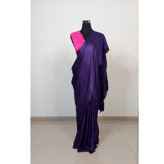 Purple Plain Saree With Zari Border