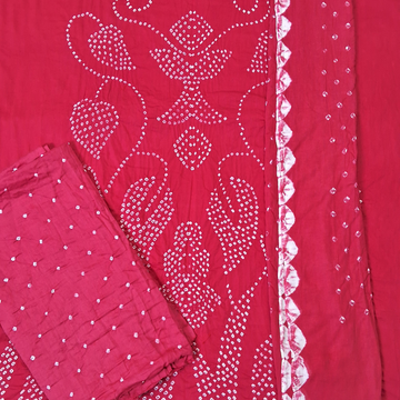 Pink Raidana Design Cotton Satin Bandhani Dress Material
