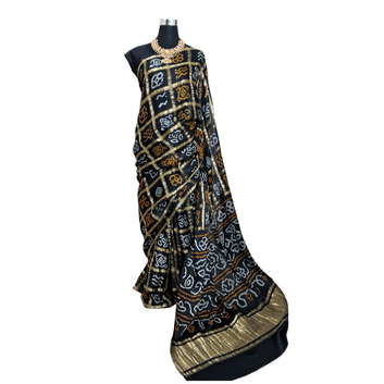 Pure Gaji Silk Black Gharchola Bandhani Saree