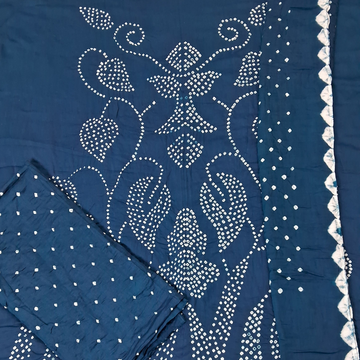 Indigo Blue Raidana Design Cotton Satin Bandhani Dress Material