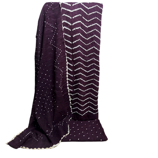 Rangbari Leheriya - Wine Bandhani Dress Material