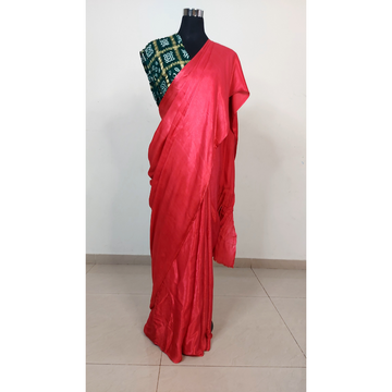 Pink (Rani) Plain Saree With Zari Border