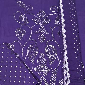 Purple Raidana Design Cotton Satin Bandhani Dress Material