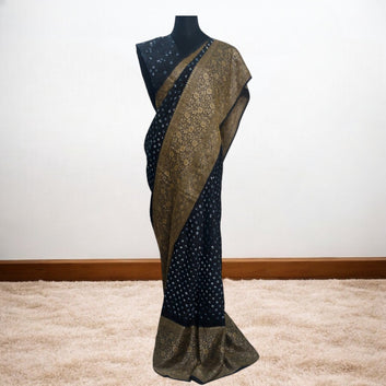 Reva: Black Dhupian Silk Kanjivaram Bandhani Saree