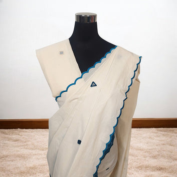 IkMirra - RAMA WHITE IKKAT MIRROR WORK SAREE