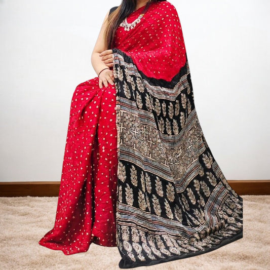 Rangbandh - Modal Silk Ajrakh Bandhej Saree