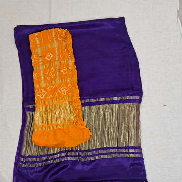 Pure Gaji Silk Yellow Orange Gharchola Bandhani Blouse Piece