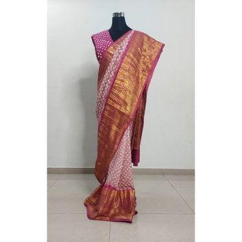 Reva: Dhupian Silk Kanjivaram Bandhani Saree - Light Dark Pink