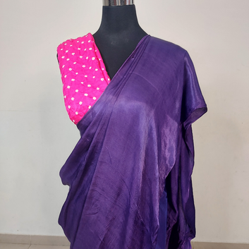 Purple Plain Saree With Zari Border