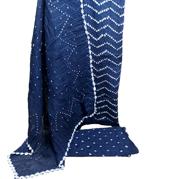 Rangbari Leheriya - Navy Blue Bandhani Dress Material