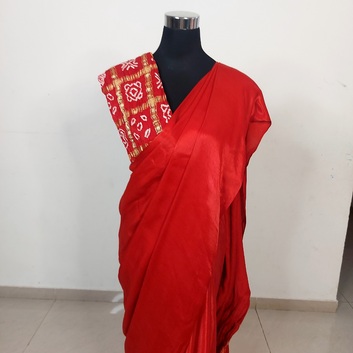 Red Plain Saree With Zari Border