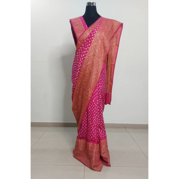 Reva: Pink  Dhupian Silk Kanjivaram Bandhani Saree