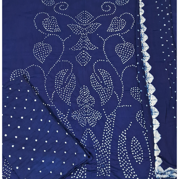 Royal Blue Raidana Design Cotton Satin Bandhani Dress Material