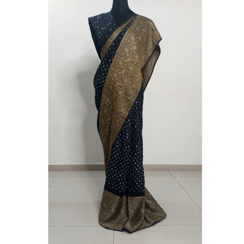 Reva: Dhupian Silk Kanjivaram Bandhani Saree - Black