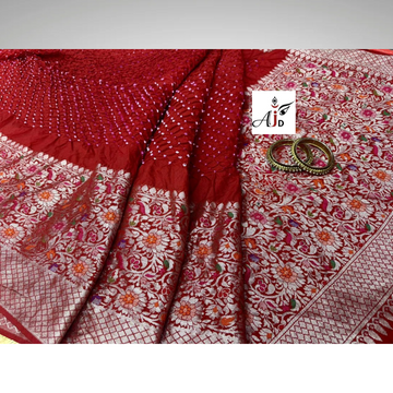 Eva : Red Powerloom Kanjivaram Bandhani Saree